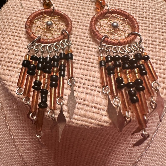 Dreamcatcher Earrings with Silver and Brown Accents - Picture 4 of 7